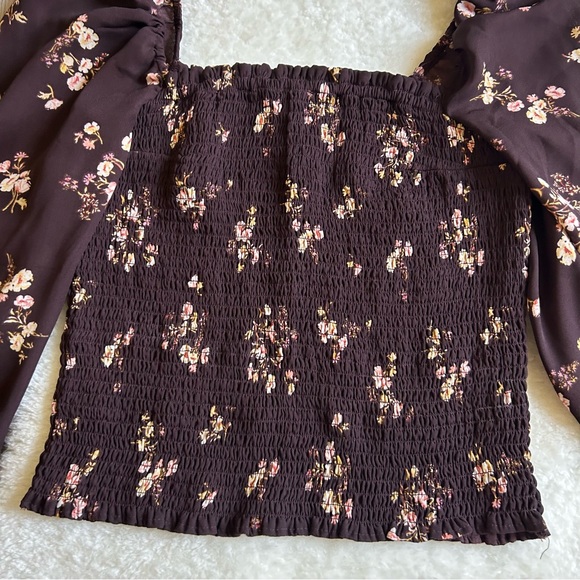 Abercrombie & Fitch Maroon Floral Long Bell Sleeve Blouse - Picture 2 of 5